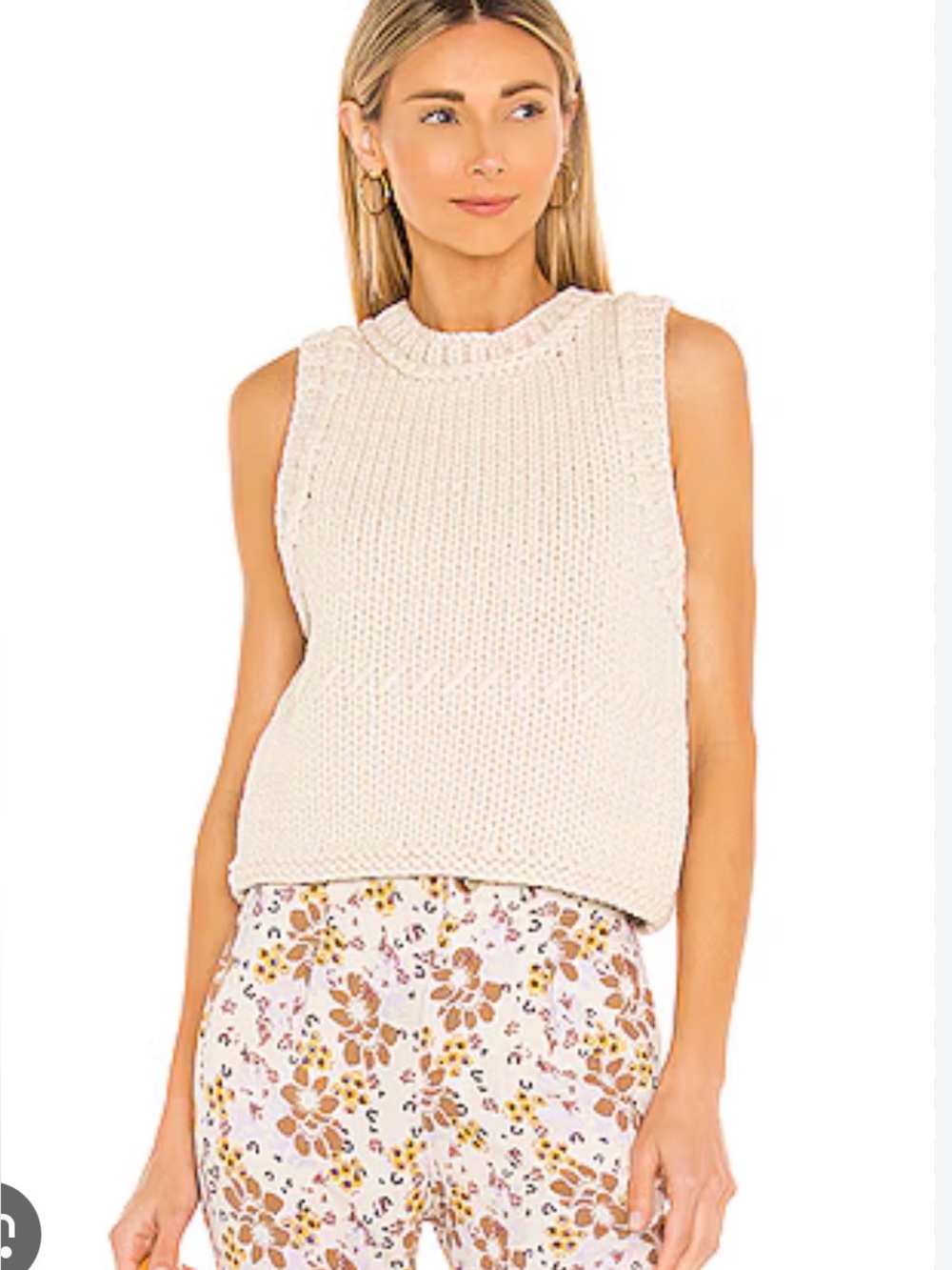 LoveShackFancy Cream Sleeveless Knit Tank Top